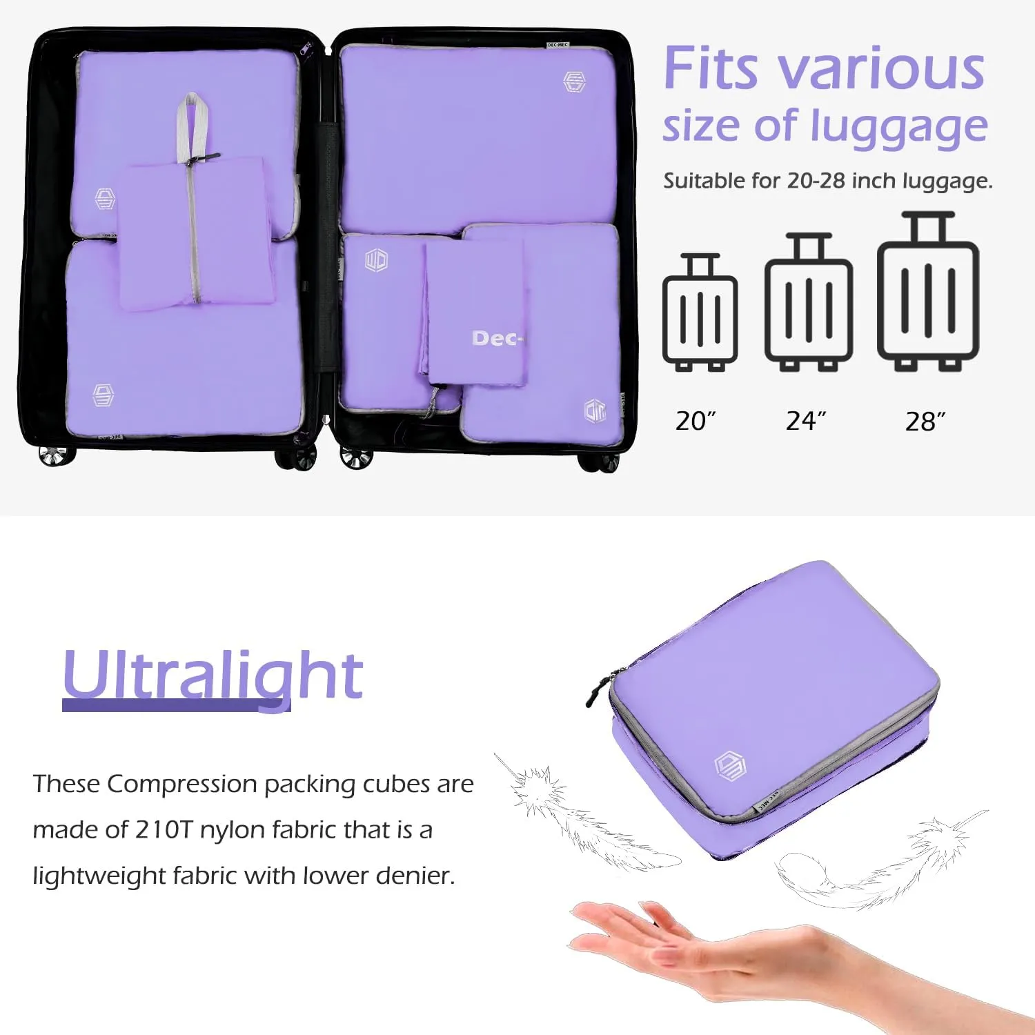7Set Ultralight Nylon Compression Packing Cubes Expandable Packing Organizers for Carry on suitcase,Compression Cubes with Shoe Bag for Travel Accessories Luggage(purple)…