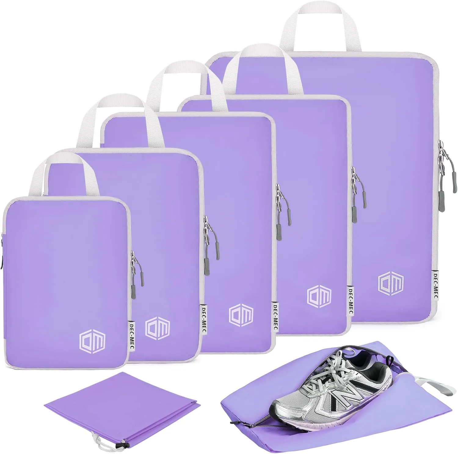 7Set Ultralight Nylon Compression Packing Cubes Expandable Packing Organizers for Carry on suitcase,Compression Cubes with Shoe Bag for Travel Accessories Luggage(purple)…