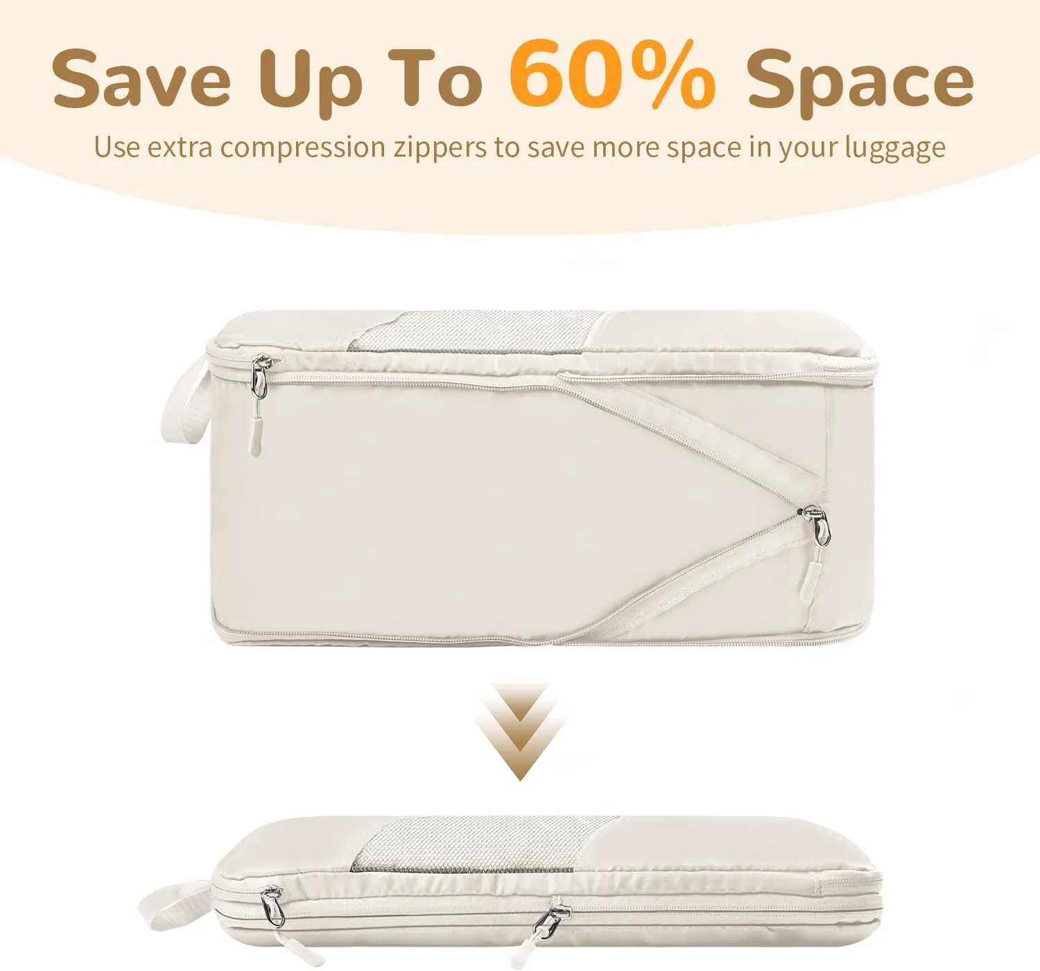8 Set Compression Packing Cubes for Travel, Accessories for Suitcase Organizer Bags Set, Lightweight Travel Essentials (8-Pack (1XS 1S 1M 2L 1XL 1Shoe Bag 1Laundry bag) Beige