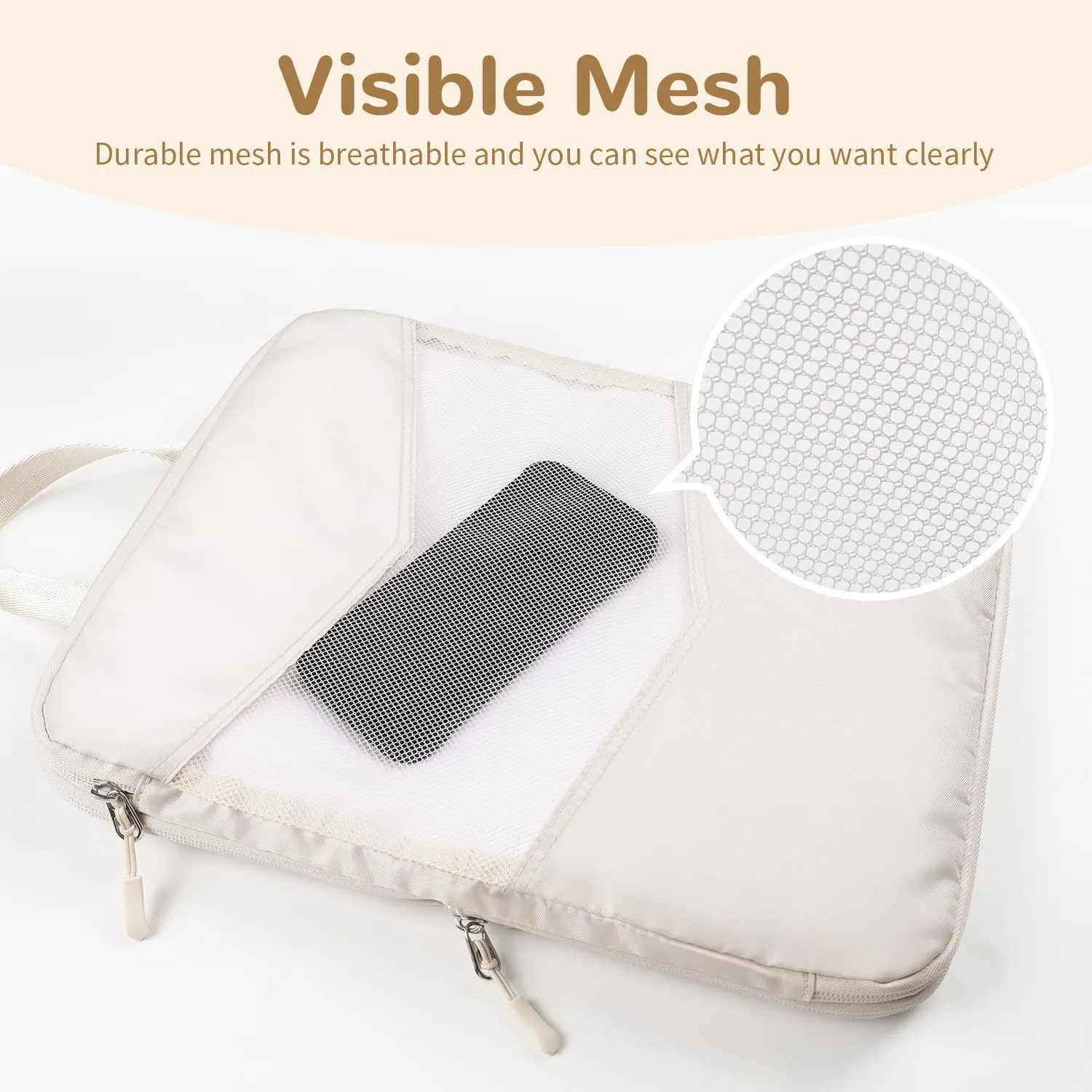 8 Set Compression Packing Cubes for Travel, Accessories for Suitcase Organizer Bags Set, Lightweight Travel Essentials (8-Pack (1XS 1S 1M 2L 1XL 1Shoe Bag 1Laundry bag) Beige