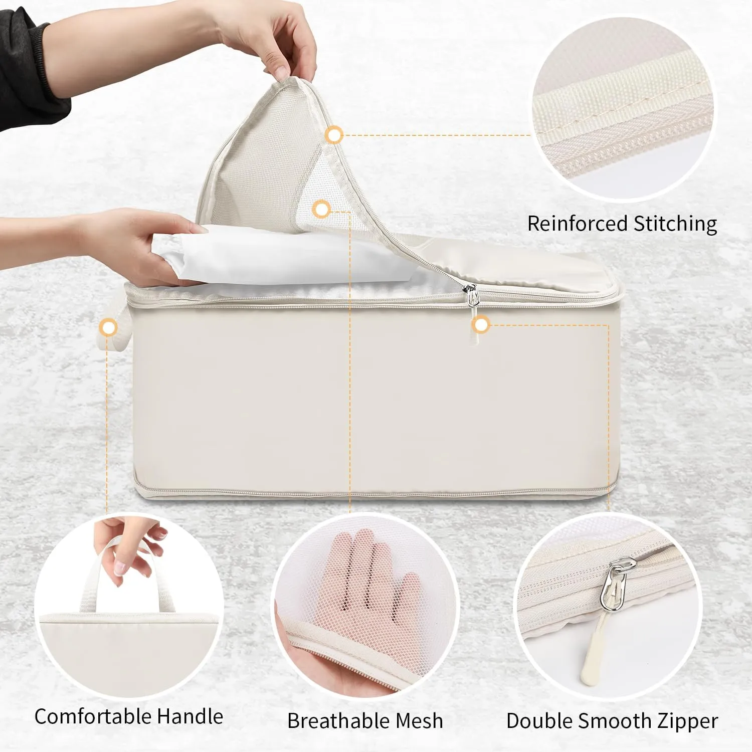 8 Set Compression Packing Cubes for Travel, Accessories for Suitcase Organizer Bags Set, Lightweight Travel Essentials (8-Pack (1XS 1S 1M 2L 1XL 1Shoe Bag 1Laundry bag) Beige