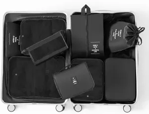 9 Piece Waterproof Travel Packing Cubes Set 3Sizes Mesh Bags, Triangle Cosmetic Bag and Hanging Toiletry Bag Lightweight and Space-Saving Luggage Organiz