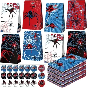Abbylike 36 Pcs Spider Party Bags with Stickers Spider Paper Supplies Favors Cookie Chocolate Candy Snack Bags for Birthday Party Decoration Supplies, 9.45 x 5.12 x 3.15 Inches