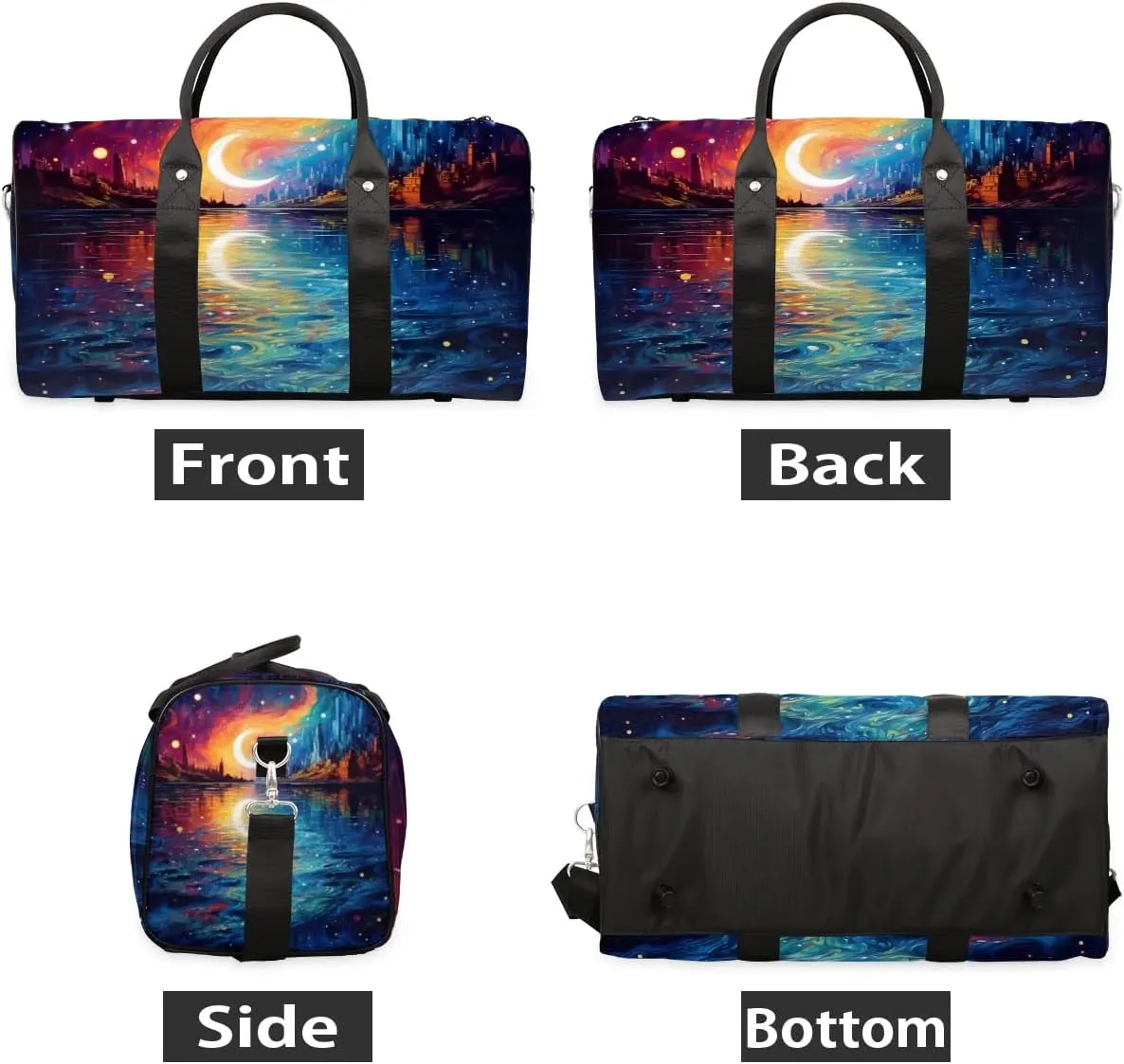 Abstract Moon City Foldable Lightweight Duffle Bag for Travel - Waterproof Carry On Bags for Airplanes, Travel Duffel Bags for Gym, Weekend