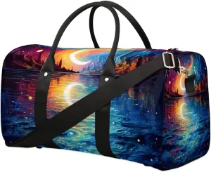 Abstract Moon City Foldable Lightweight Duffle Bag for Travel - Waterproof Carry On Bags for Airplanes, Travel Duffel Bags for Gym, Weekend