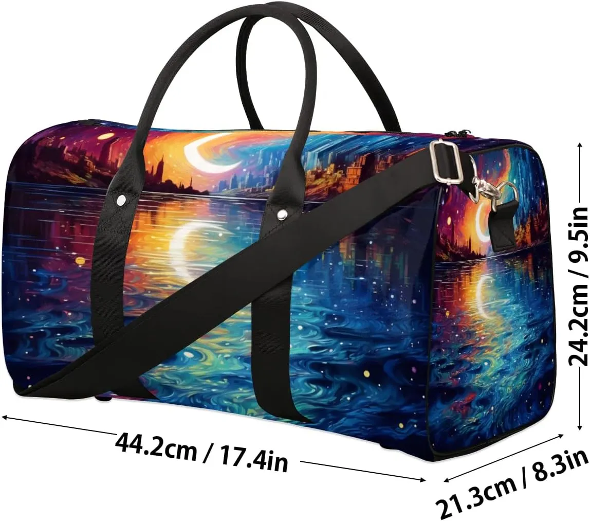 Abstract Moon City Foldable Lightweight Duffle Bag for Travel - Waterproof Carry On Bags for Airplanes, Travel Duffel Bags for Gym, Weekend