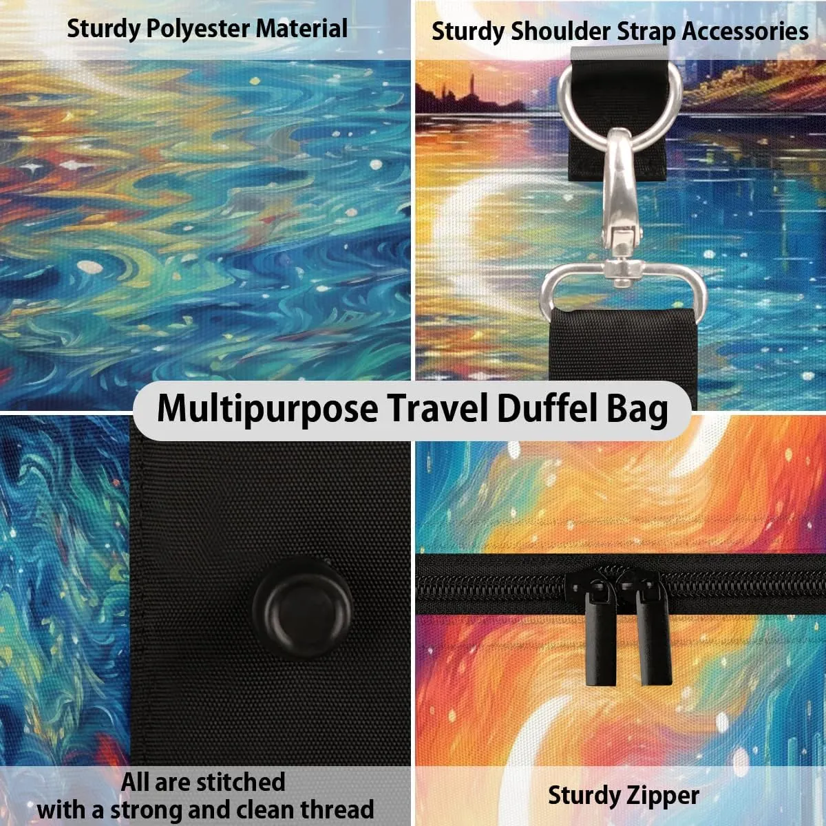 Abstract Moon City Foldable Lightweight Duffle Bag for Travel - Waterproof Carry On Bags for Airplanes, Travel Duffel Bags for Gym, Weekend
