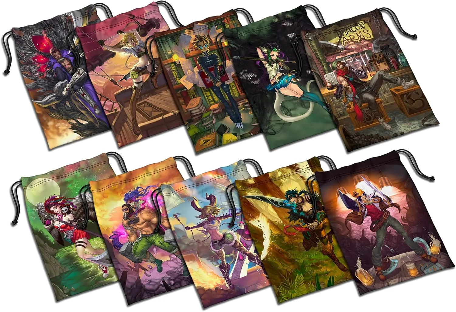 Adventurer Tuck Bags - Compatible with Middara Unintentional Malum: Act 1 Board Game - Oversized Pouches for JRPG Table Games - Interactive Fantasy Board Game Accessories - (10 Pack)