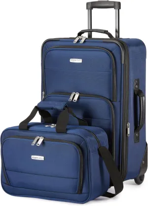 Amazon Basics Luggage Sets, Carry-On 23-Inch, tote 15-Inch, Suitcase With Wheels, Expandable Extra Space ( 15%), Front Pockets and Telescopic Handle, Navy Blue