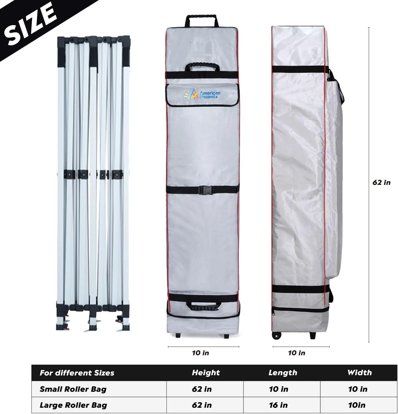 AMERICAN PHOENIX Canopy Wheel Carry Bag 62x10x10 Easy Storage Bag Pop Up Tent Rolling Bag for Canopy Tents Bag Portable and Heavy-Duty (Silver Gray-62x10x10)