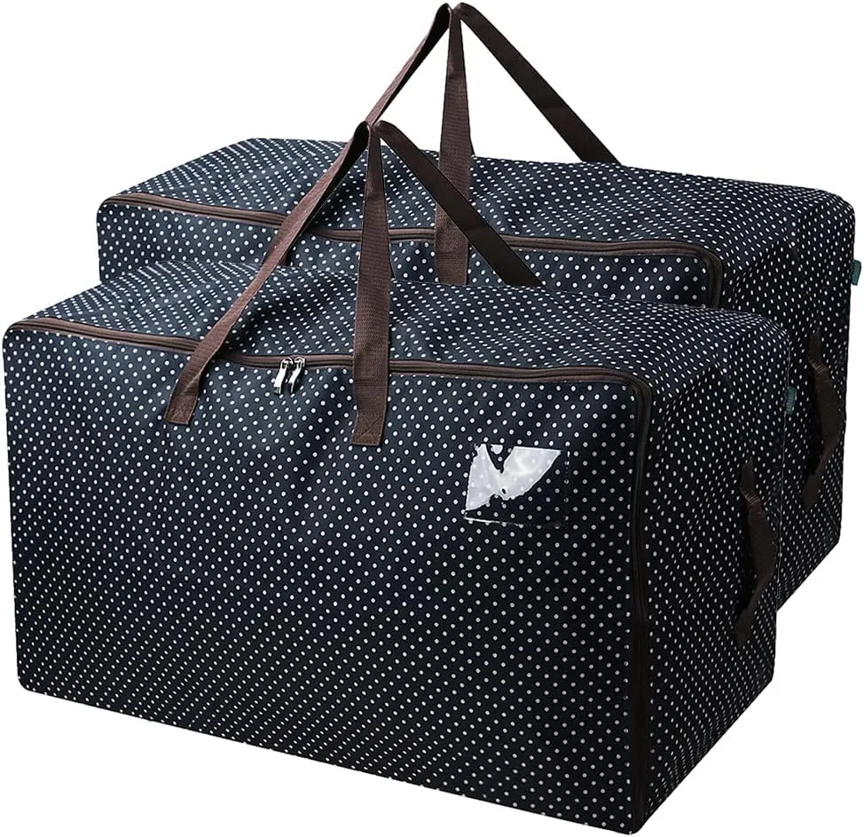 AMJ 2 Pack Extra Large Storage Bags, Moving Bags Totes with Handles & Zippers for Clothing Blanket Storage, Dorm College Moving Supplies Boxes, Storage Tote for Space Saving Moving Storage