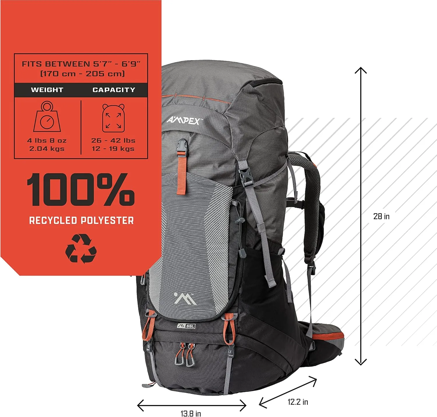 AMPEX Hiking Backpack | Camping Essentials Lightweight Backpack for Men & Women, Travel Bag for Backpacking, Camping, Hunting and More (65 Liter)