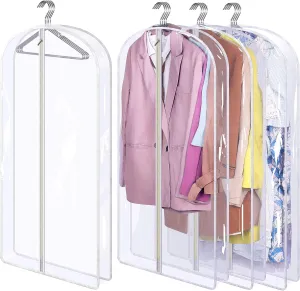 AOODA 40" Clear Garment Bags for Hanging Clothes Transparent Suit Bags for Closet Storage Coat Cover Protector for Sweater, Jacket, 4 Packs