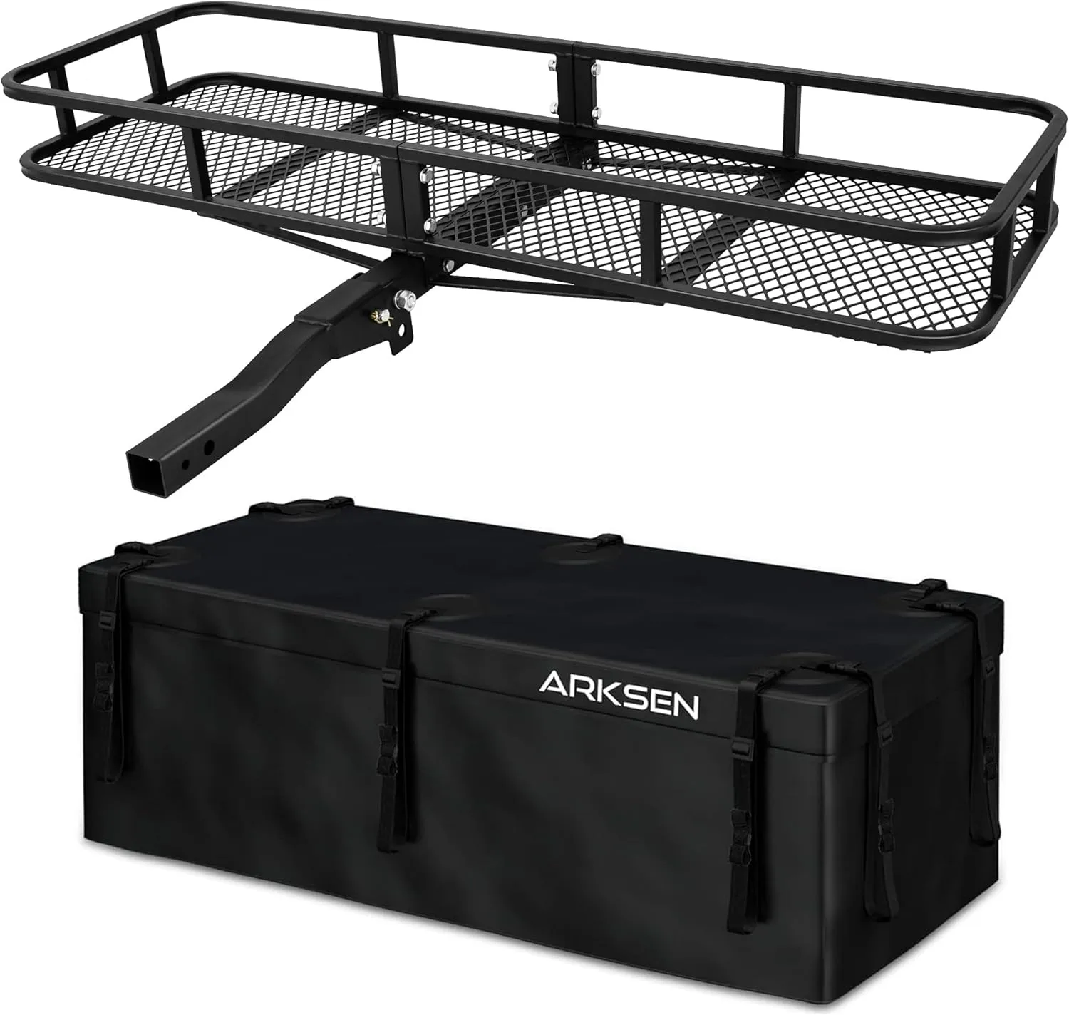 ARKSEN Heavy Duty Angled Cargo Carrier Tow Hitch with Waterproof Bag, Folding Luggage Storage Basket for Camping or Traveling, SUV, Pickup Truck or Car, 500 lbs Capacity, 60 x 24 x 6 Inch