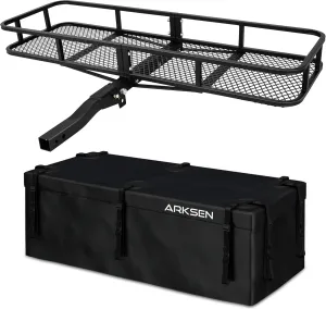 ARKSEN Heavy Duty Angled Cargo Carrier Tow Hitch with Waterproof Bag, Folding Luggage Storage Basket for Camping or Traveling, SUV, Pickup Truck or Car, 500 lbs Capacity, 60 x 24 x 6 Inch