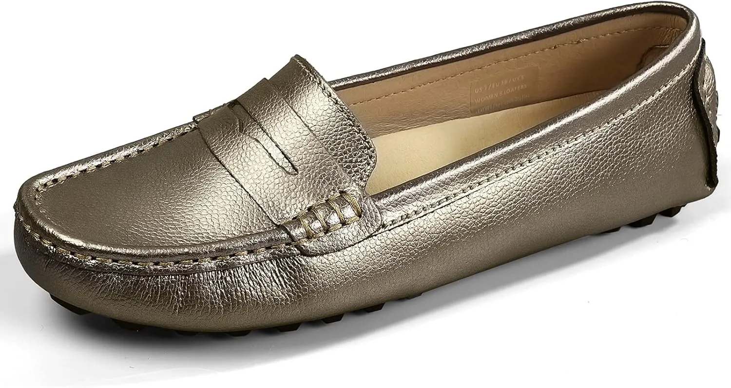 Artisure Women's Classic Comfort Leather Penny Loafers Casual Slip-Ons Lightweight Walking Flats Driving Mocs Boat Shoes