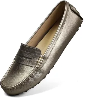 Artisure Women's Classic Comfort Leather Penny Loafers Casual Slip-Ons Lightweight Walking Flats Driving Mocs Boat Shoes