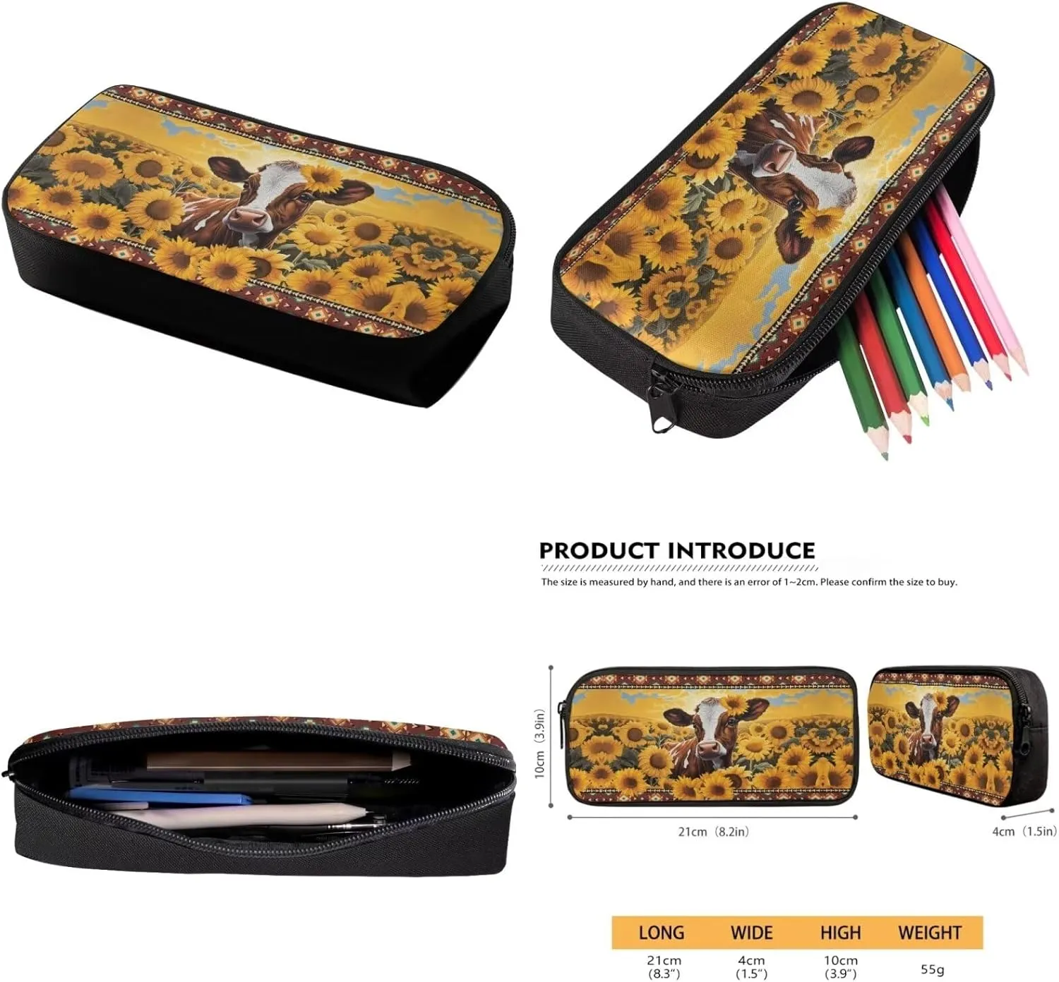 Aztec Sunflower Cow 3Pcs School Backpack for Girls Boys Elementary Primary 17 inch LiightweightKids Bookbag with Lunch Box Personalized School Bags for Middle School Teens Children