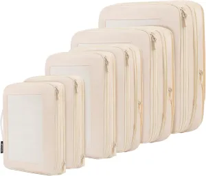 BAGAIL 4 Set/6 Set/8 Set Compression Packing Cubes Travel Accessories Expandable Packing Organizers(Beige SquareMesh 6 Set)