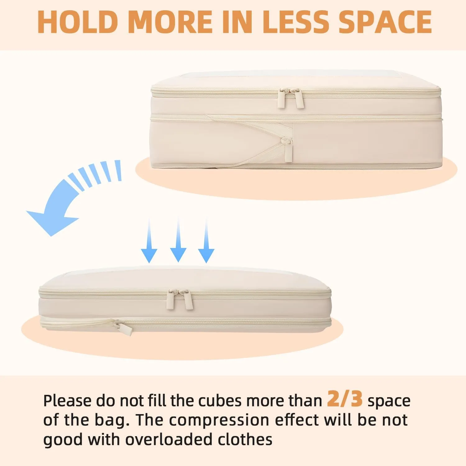 BAGAIL 4 Set/6 Set/8 Set Compression Packing Cubes Travel Accessories Expandable Packing Organizers(Beige SquareMesh 6 Set)