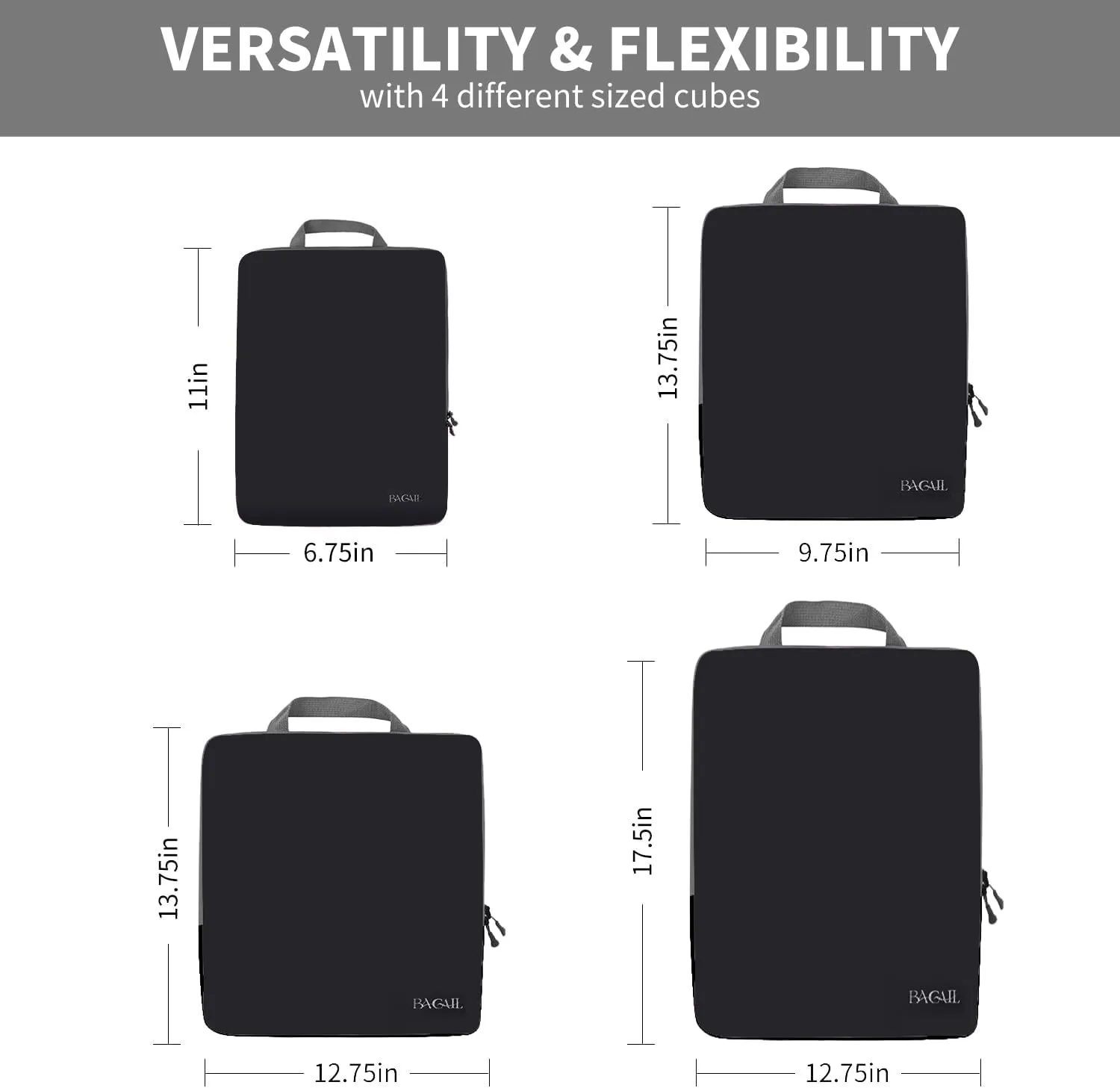 BAGAIL 4 Set/6 Set/8 Set Compression Packing Cubes Travel Accessories Expandable Packing Organizers(Black ClothPattern 4 Set)