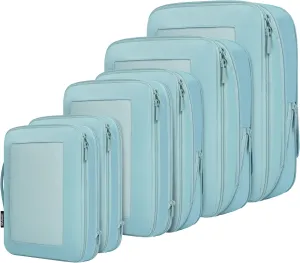 BAGAIL 4 Set/6 Set/8 Set Compression Packing Cubes Travel Accessories Expandable Packing Organizers(DustyBlue SquareMesh 6 Set)