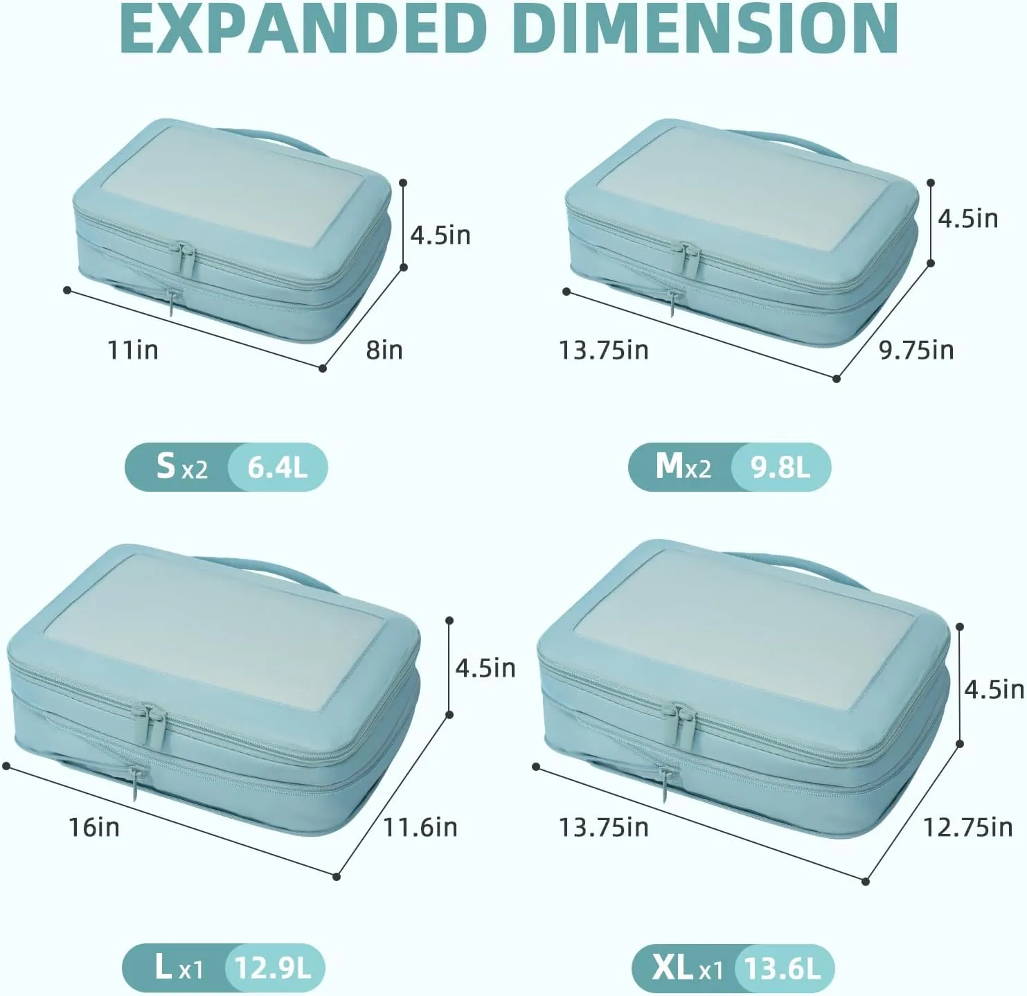BAGAIL 4 Set/6 Set/8 Set Compression Packing Cubes Travel Accessories Expandable Packing Organizers(DustyBlue SquareMesh 6 Set)