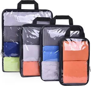 BAGAIL Transparent Compression Packing Cubes, Clear and Visible Travel Packing Organizer for backpack and suitcase