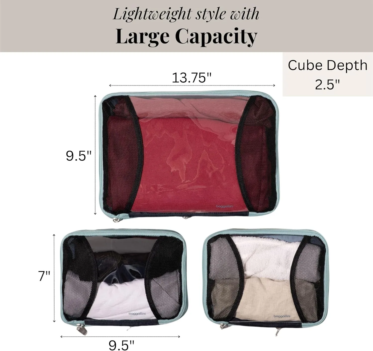 Baggallini Compression Cube 3-piece set - Lightweight Compression Packing Cubes for Travel