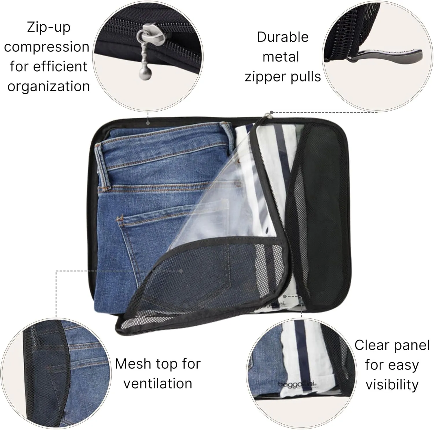 Baggallini Compression Cube 3-piece set - Lightweight Compression Packing Cubes for Travel