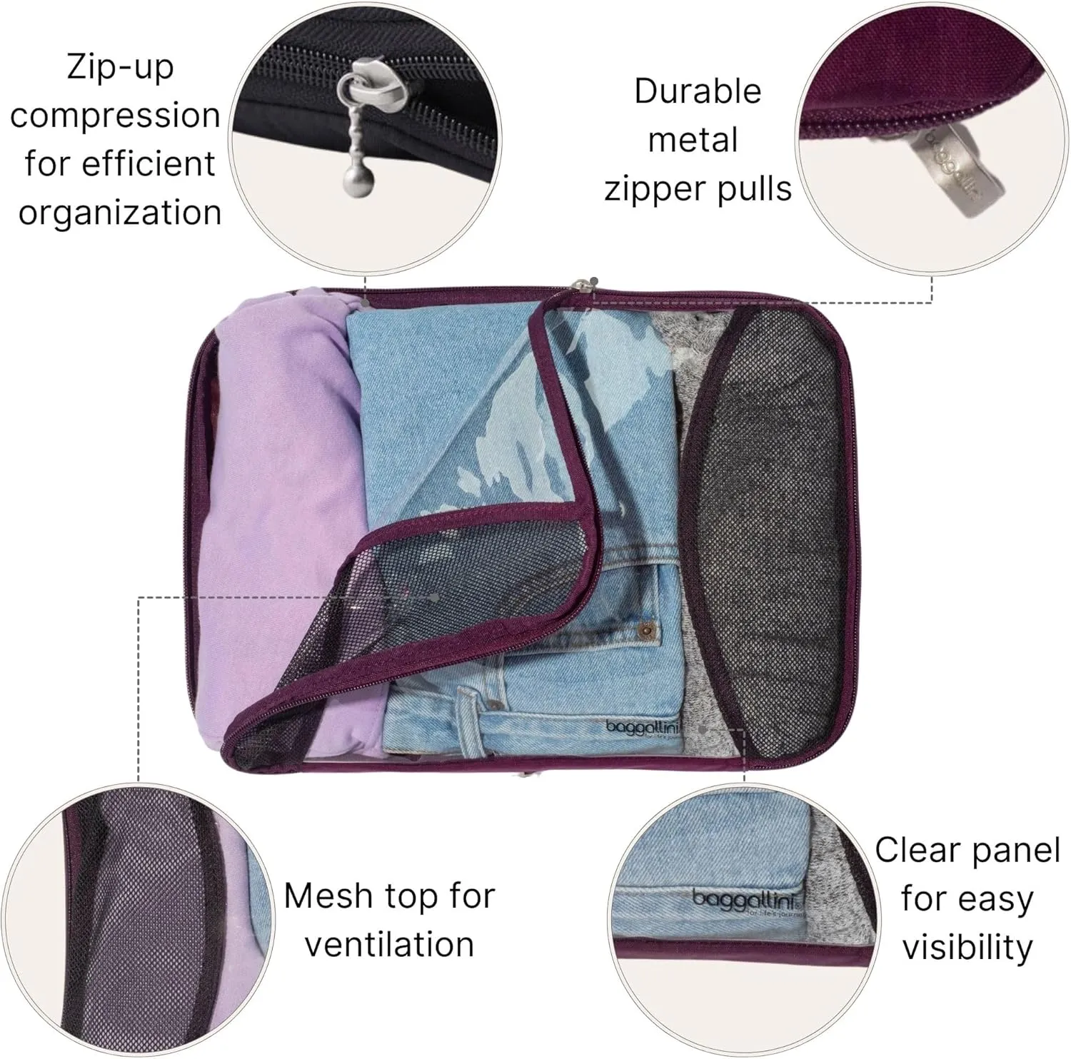 Baggallini Compression Cube 3-piece set - Lightweight Compression Packing Cubes for Travel