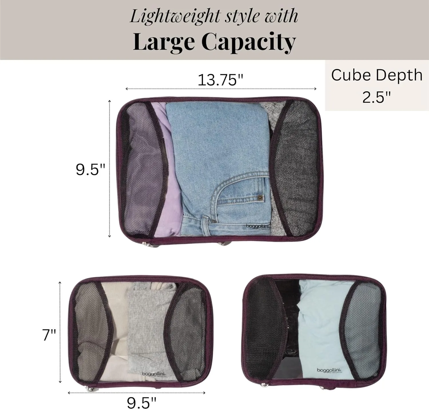 Baggallini Compression Cube 3-piece set - Lightweight Compression Packing Cubes for Travel