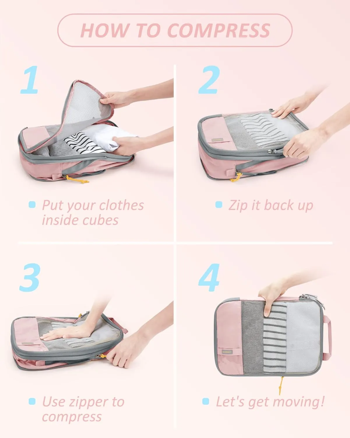 BAGSMART 6 Set Compression Packing Cubes - Lightweight Travel Essentials, Durable Luggage Organizer