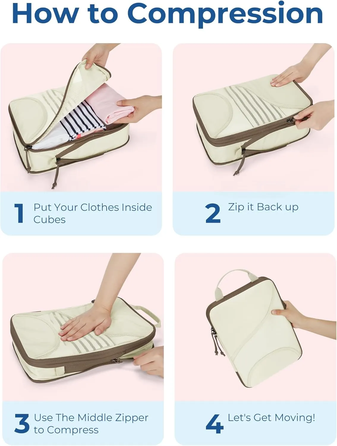 BAGSMART Compression Packing Cubes - 6 Set Travel Packing Cubes for Suitcases, Compression Suitcase Organizers with Shoe Bag