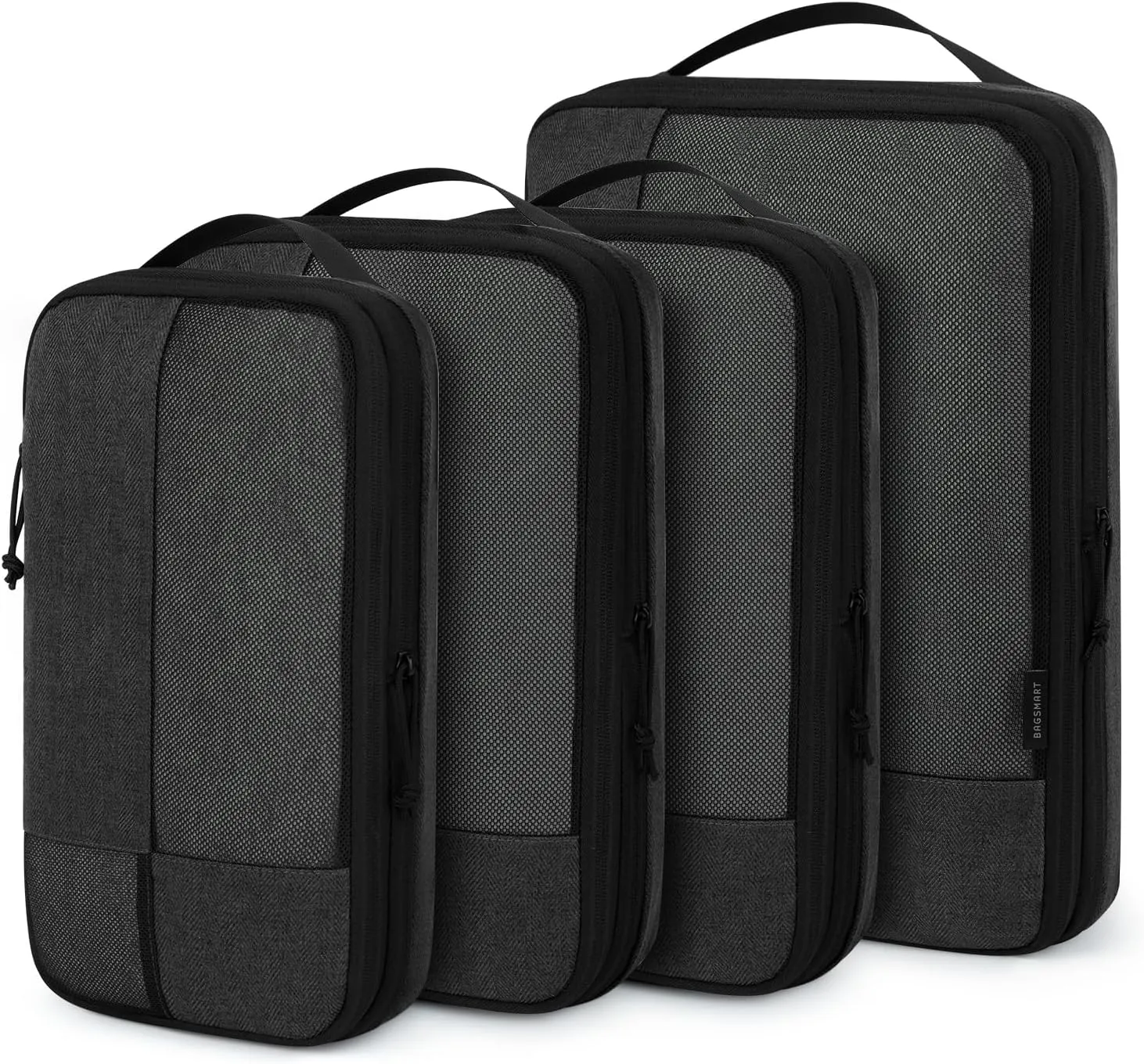 BAGSMART Compression Packing Cubes for Travel, 4 Set Packing Cubes for Carry on Suitcases, Compression Travel Cubes & Suitcase Organizer for Packing with Shoe Bag Black