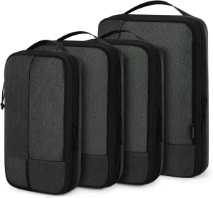 BAGSMART Compression Packing Cubes for Travel, 4 Set Packing Cubes for Carry on Suitcases, Compression Travel Cubes & Suitcase Organizer for Packing with Shoe Bag Black