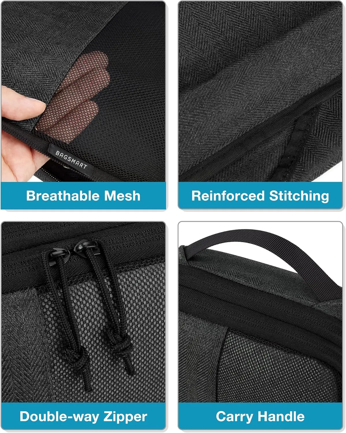 BAGSMART Compression Packing Cubes for Travel, 4 Set Packing Cubes for Carry on Suitcases, Compression Travel Cubes & Suitcase Organizer for Packing with Shoe Bag Black