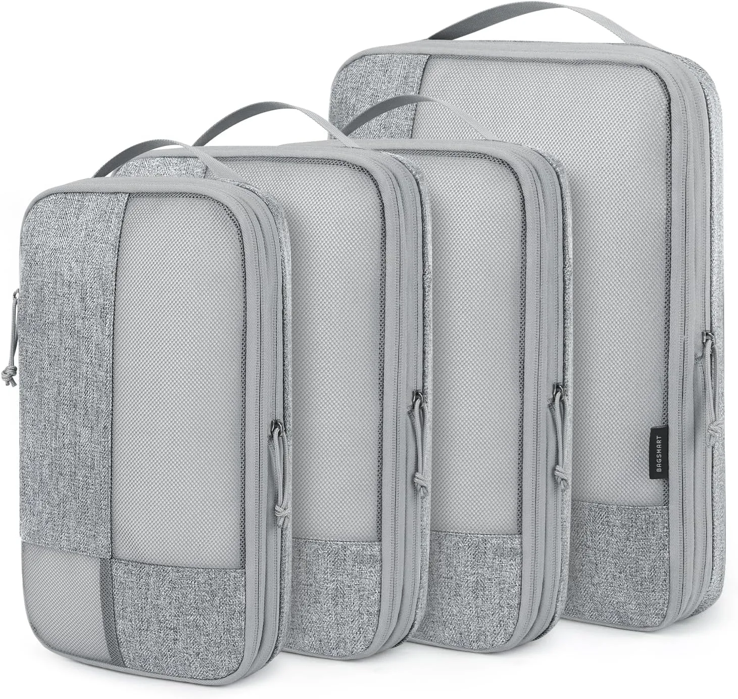 BAGSMART Compression Packing Cubes for Travel, 4 Set Packing Cubes for Carry on Suitcases, Compression Travel Cubes & Suitcase Organizer for Packing with Shoe Bag Grey