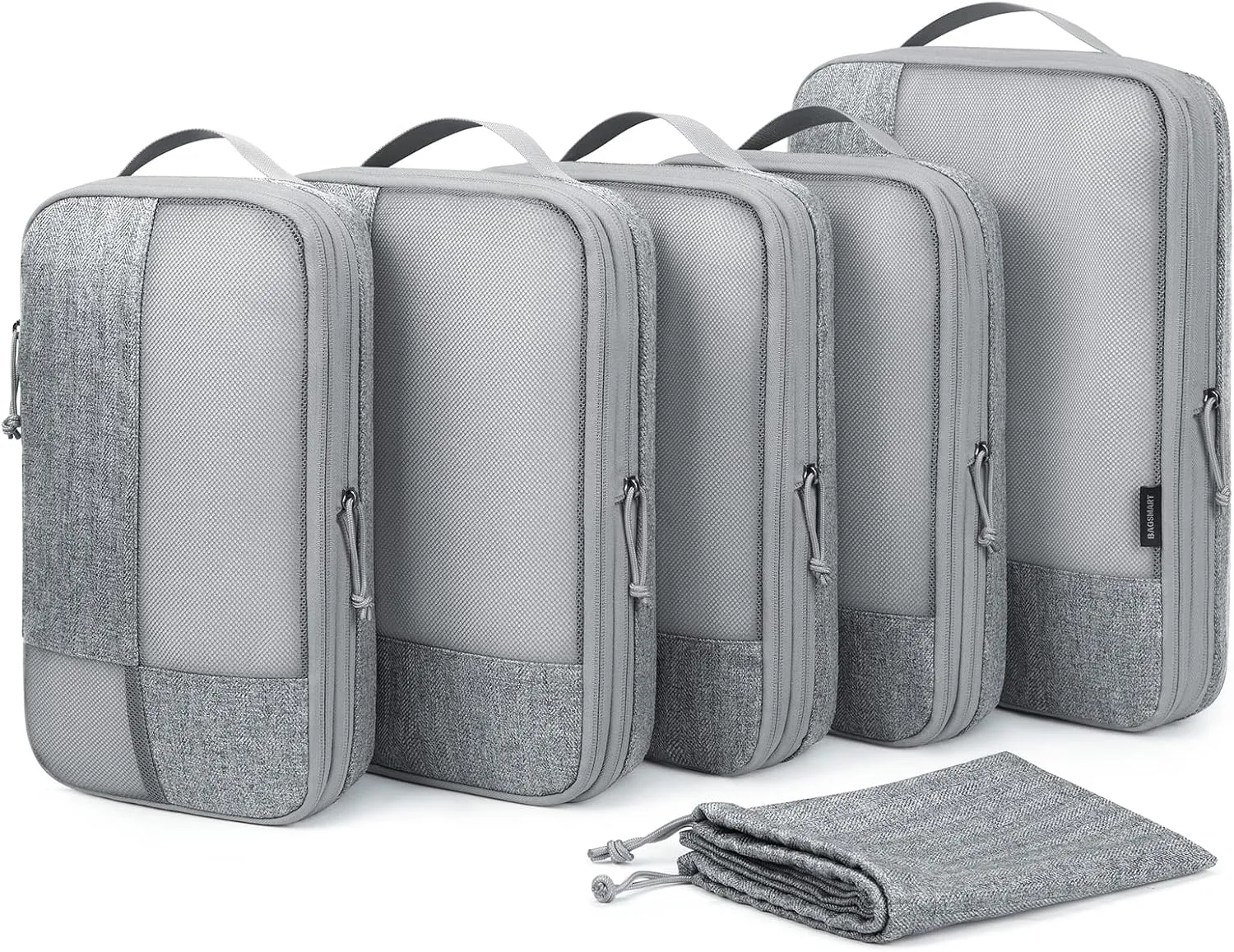 BAGSMART Compression Packing Cubes for Travel, 6 Set Travel Packing Cubes for Carry on Suitcases, Compression Travel Cubes & Suitcase Organizer for Packing with Shoe Bag Grey
