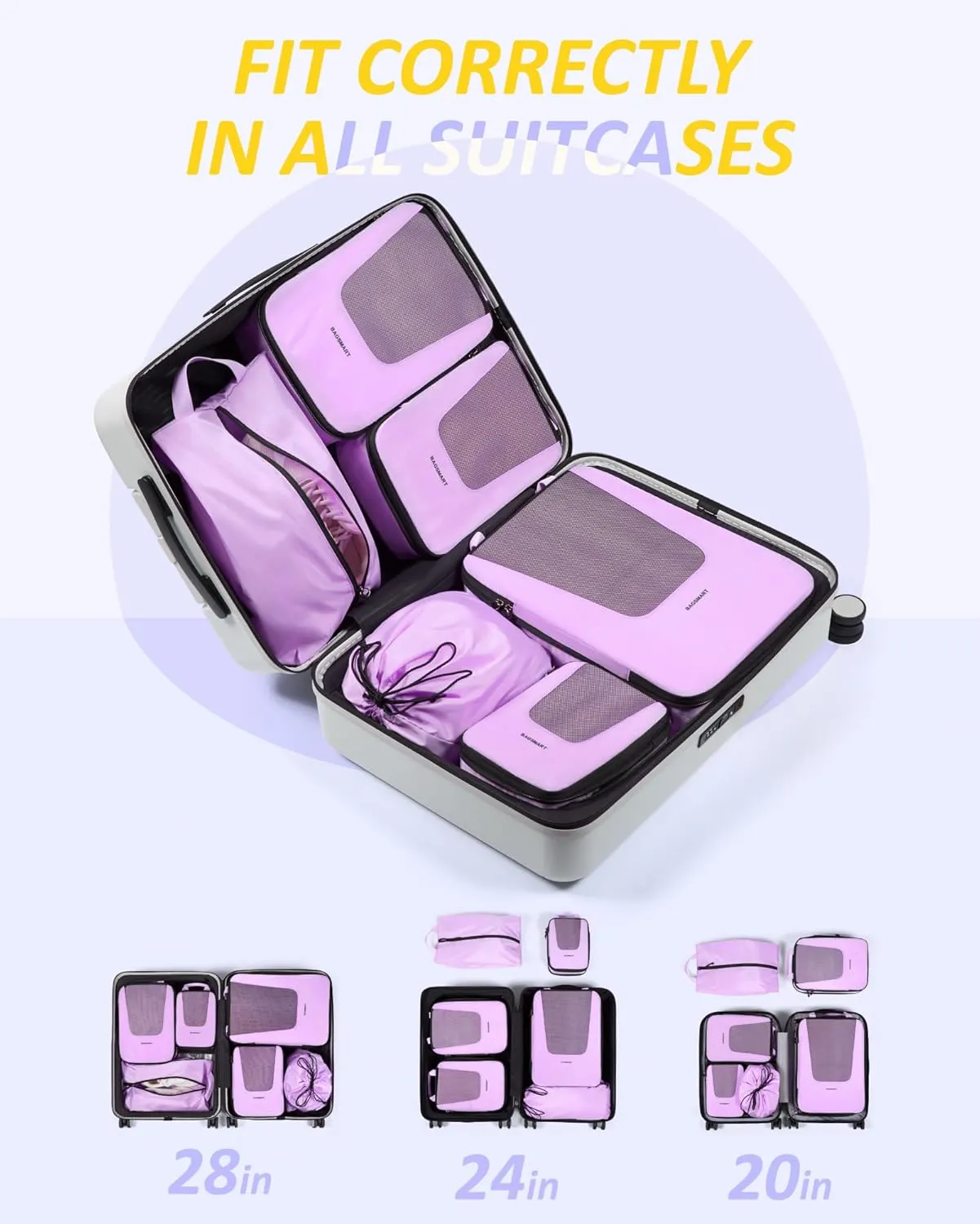 BAGSMART Compression Packing Cubes for Travel, 6 Set/4 Set Packing Cubes for Suitcases, Compression Suitcase Organizer Bags Set for Travel Essentials, Lightweight Packing Organizers