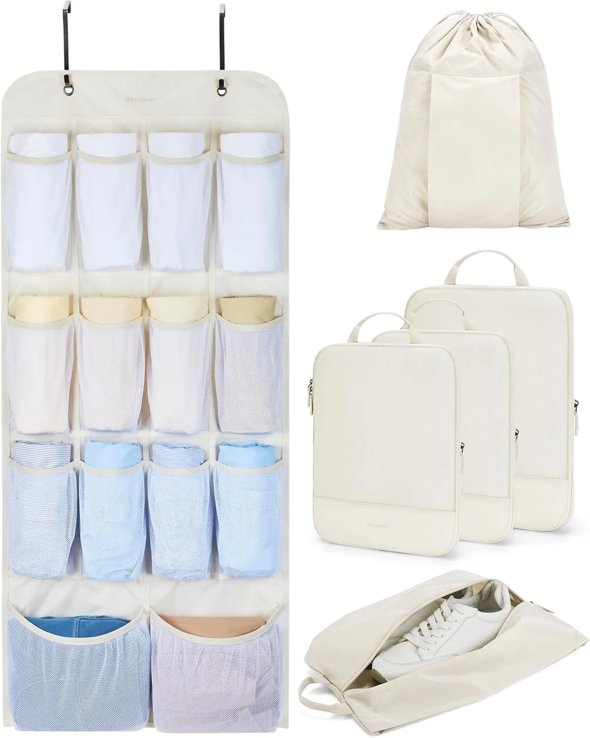 BAGSMART Hanging Compression Packing Cubes, 6 Set Large Suitcase Organizer Bags Set, Cruise Travel Essentials for Women