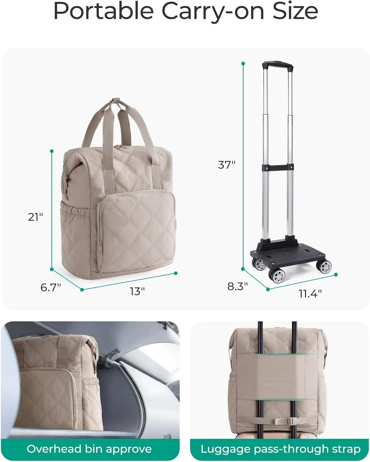 BAGSMART Rolling Duffle Bag with Wheels, 35L Carry on Travel Bag with Detachable Wheels, PVC Wet Pocket Duffle Bag with Handle