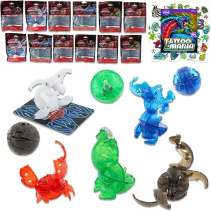Bakugan Party Favor Set - Bundle With 12 Mythic Pack Balls, Toy and Card Plus Temporary Tattoos | Party Supplies for Kids