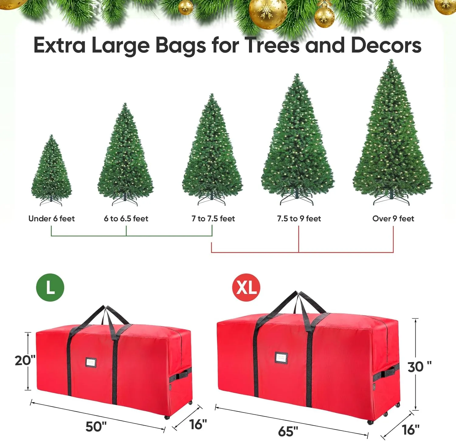 BALEINE 7.5 ft Rolling Christmas Tree Storage Bag, 2 Swivel Wheels for Easy Moving, Heavy Duty 600D Oxford Fabric Extra Large Artificial Christmas Tree Bag with Reinforced Carry Handles (Black)