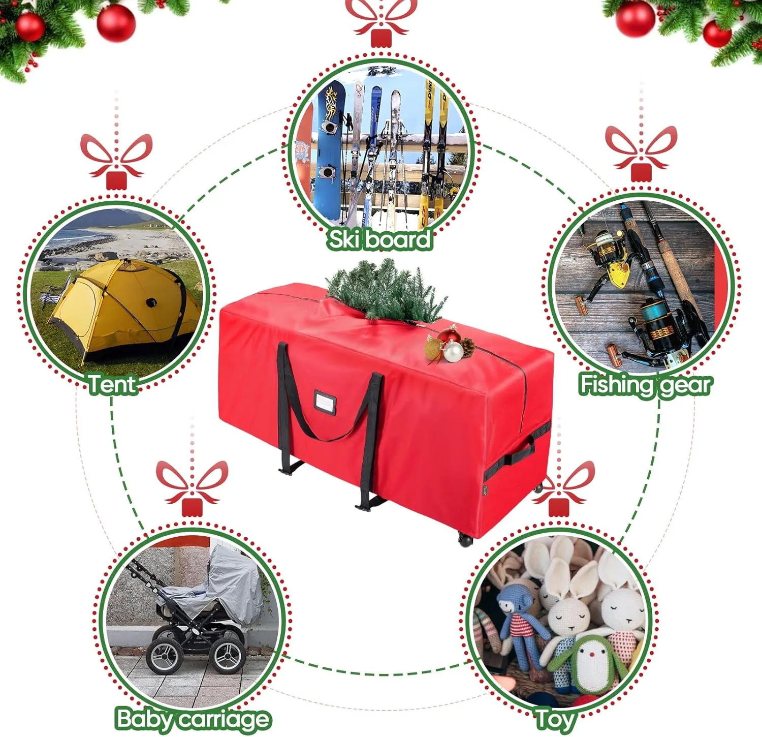 BALEINE 7.5 ft Rolling Christmas Tree Storage Bag, 2 Swivel Wheels for Easy Moving, Heavy Duty 600D Oxford Fabric Extra Large Artificial Christmas Tree Bag with Reinforced Carry Handles (Black)