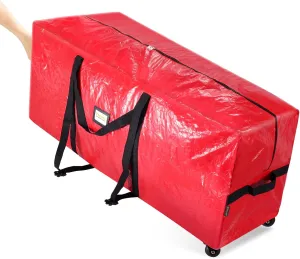 BALEINE 7.5 ft Rolling Christmas Tree Storage Bag, 2 Swivel Wheels for Easy Moving, Heavy Duty Extra Large Artificial Christmas Tree Bag with Reinforced Carry Handles and Fixed Buckle (Red)