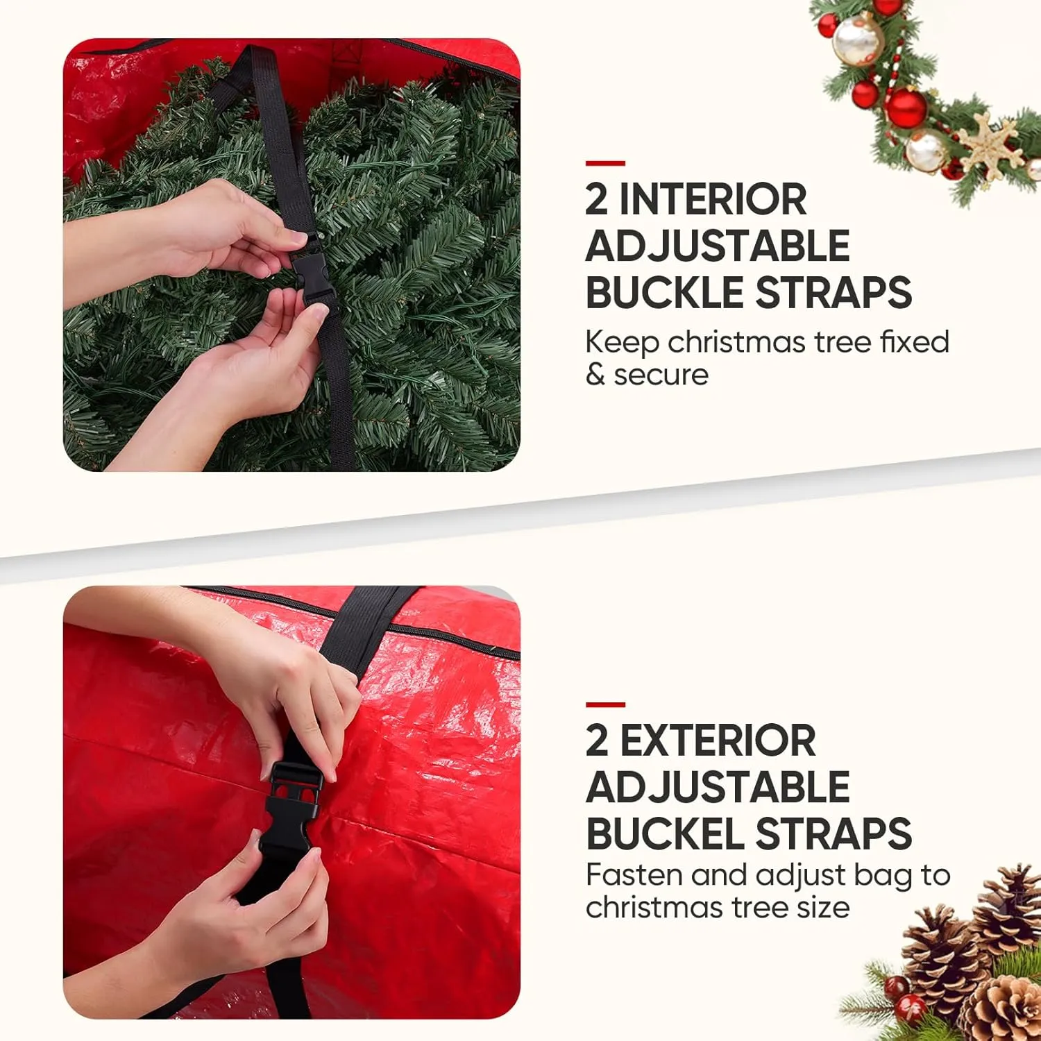 BALEINE 9 ft Rolling Christmas Tree Storage Bag, 3 Swivel Wheels for Easy Moving, Heavy Duty Extra Large Artificial Christmas Tree Bag with Reinforced Carry Handles and Fixed Buckle (Green)