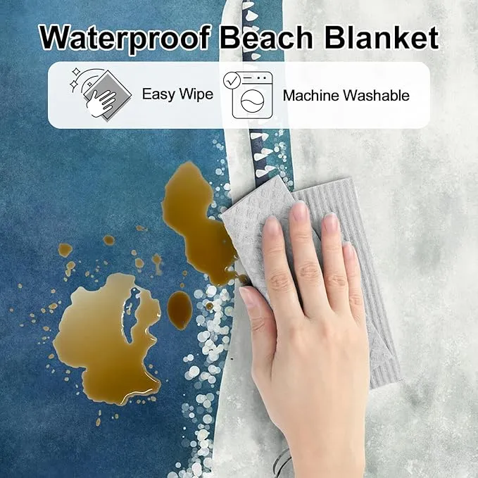 Beach Blanket Sandproof, Large Waterproof Foldable Picnic Blanket 78''×86'' 4 Adults, Lightweight Portable Sand Free Beach Mat Accessories with 4 Stakes for Outdoor, Travel, Camping - White Whale