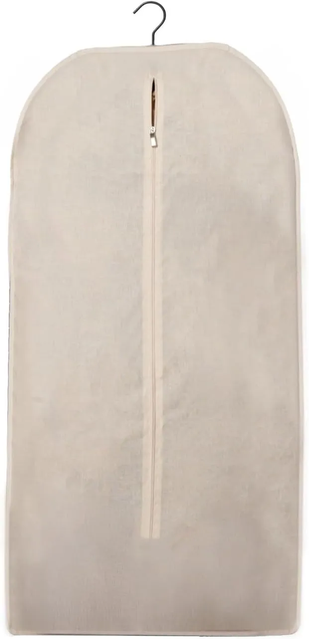 Beige Cotton Garment Bags 24 x 62 Inches with Side Zipper - Dust Proof Closet Organizer, Easy Storage Travel Bag, Garment Protector for Dress, Suit, and closet storage