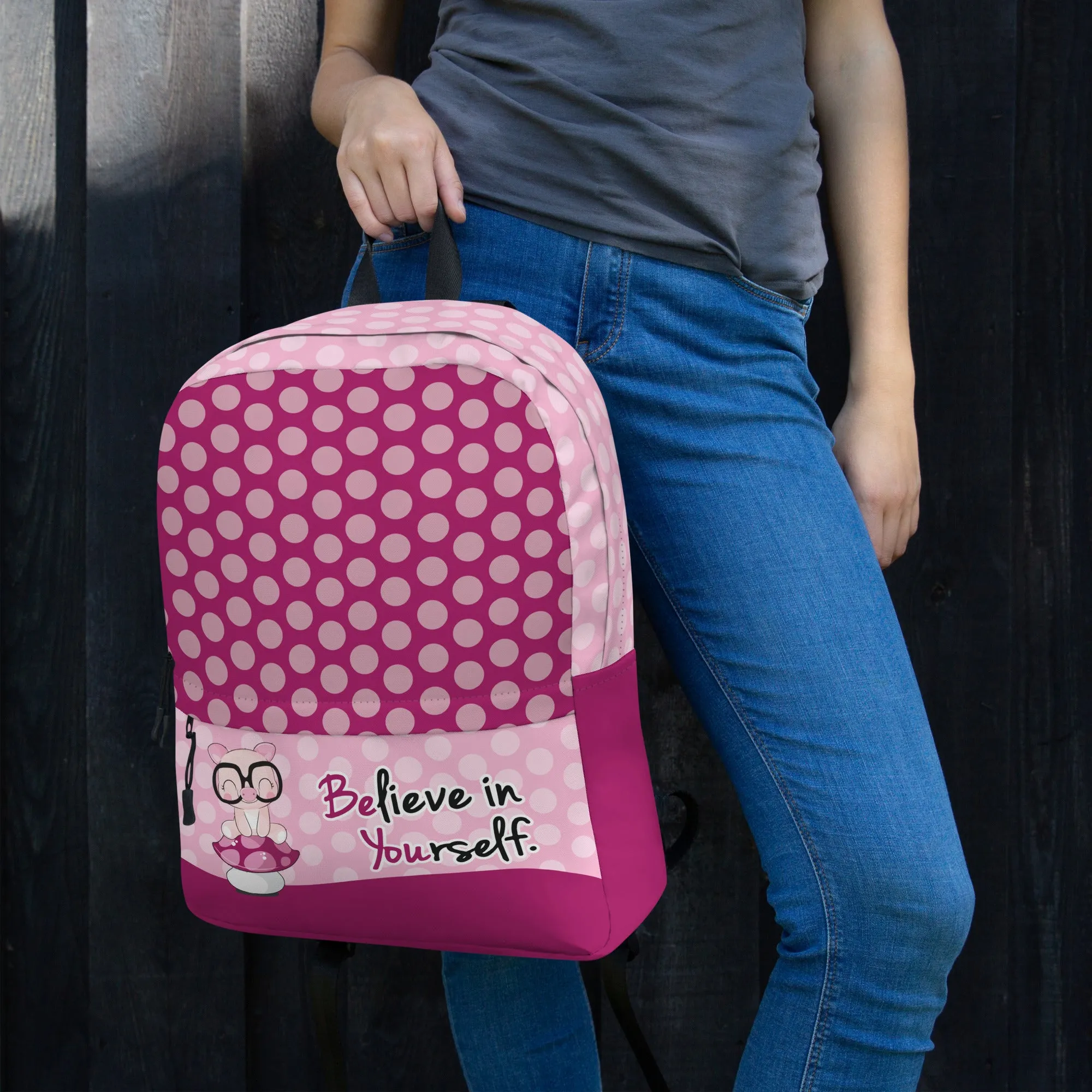 Believe in Yourself Polka Dot Backpack